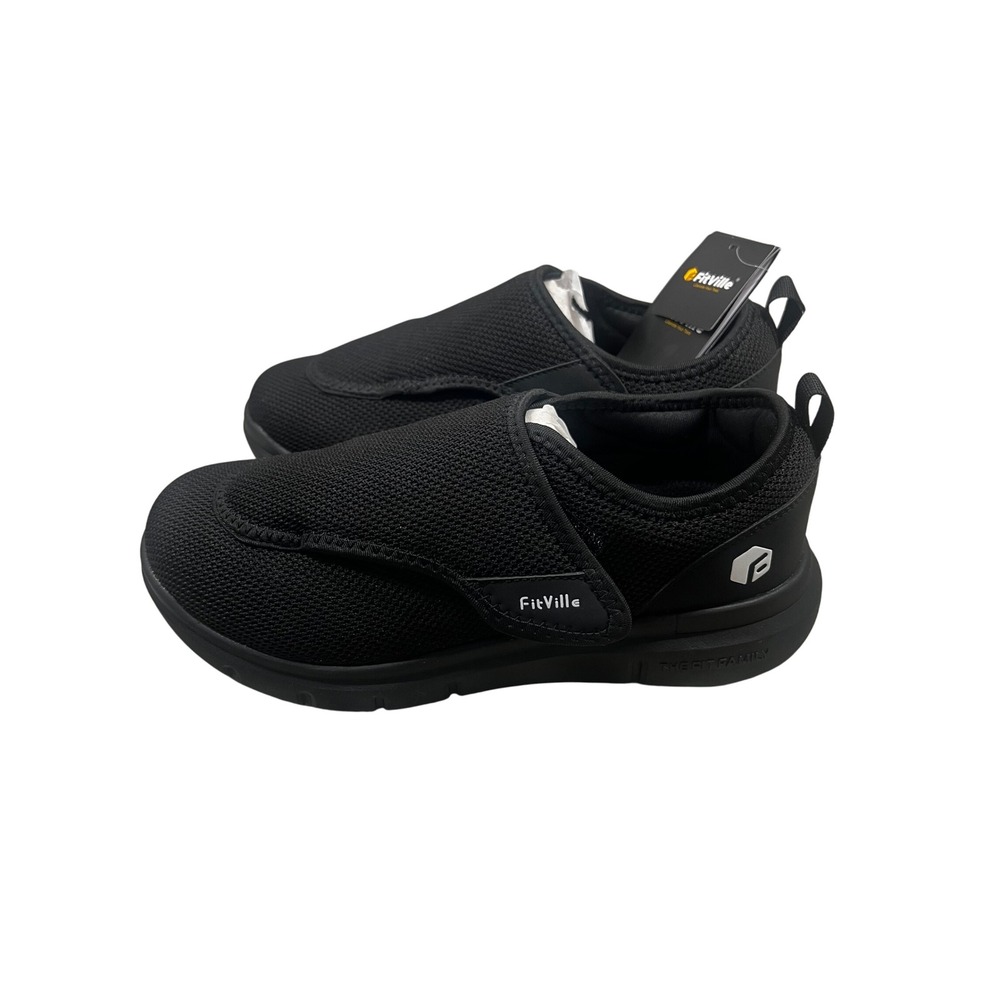FitVille Easy Top Wings Walking Shoes Arch Support Diabetic Extra Wide Black 9.5 - Picture 3 of 7